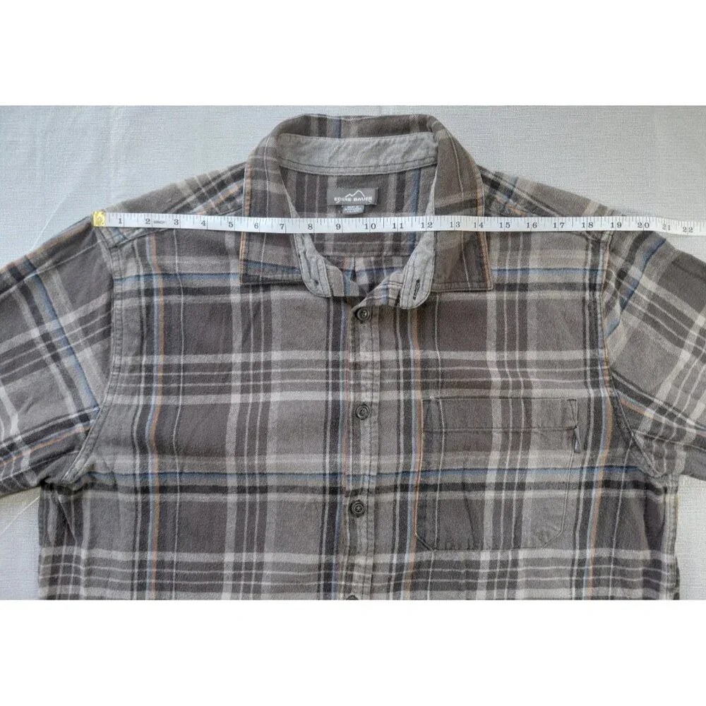 Eddie Bauer Plaid Flannel Button Up Shirt‎ Men's XXL Gray Lightweight Shacket
